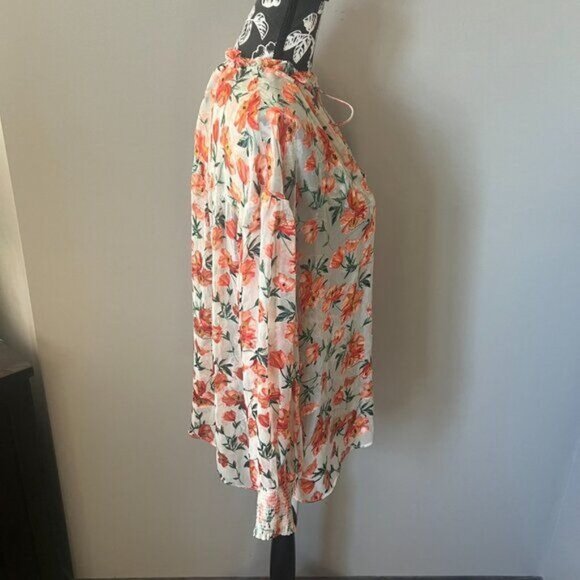 Alice and Olivia Floral Womens Silk Shirt Top Blouse Orange Peach Long Sleeve SM - Picture 6 of 7